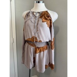 Sun & Shadow Romper Cold Shoulder Long Sleeve Drawstring Smocked Waist Size M